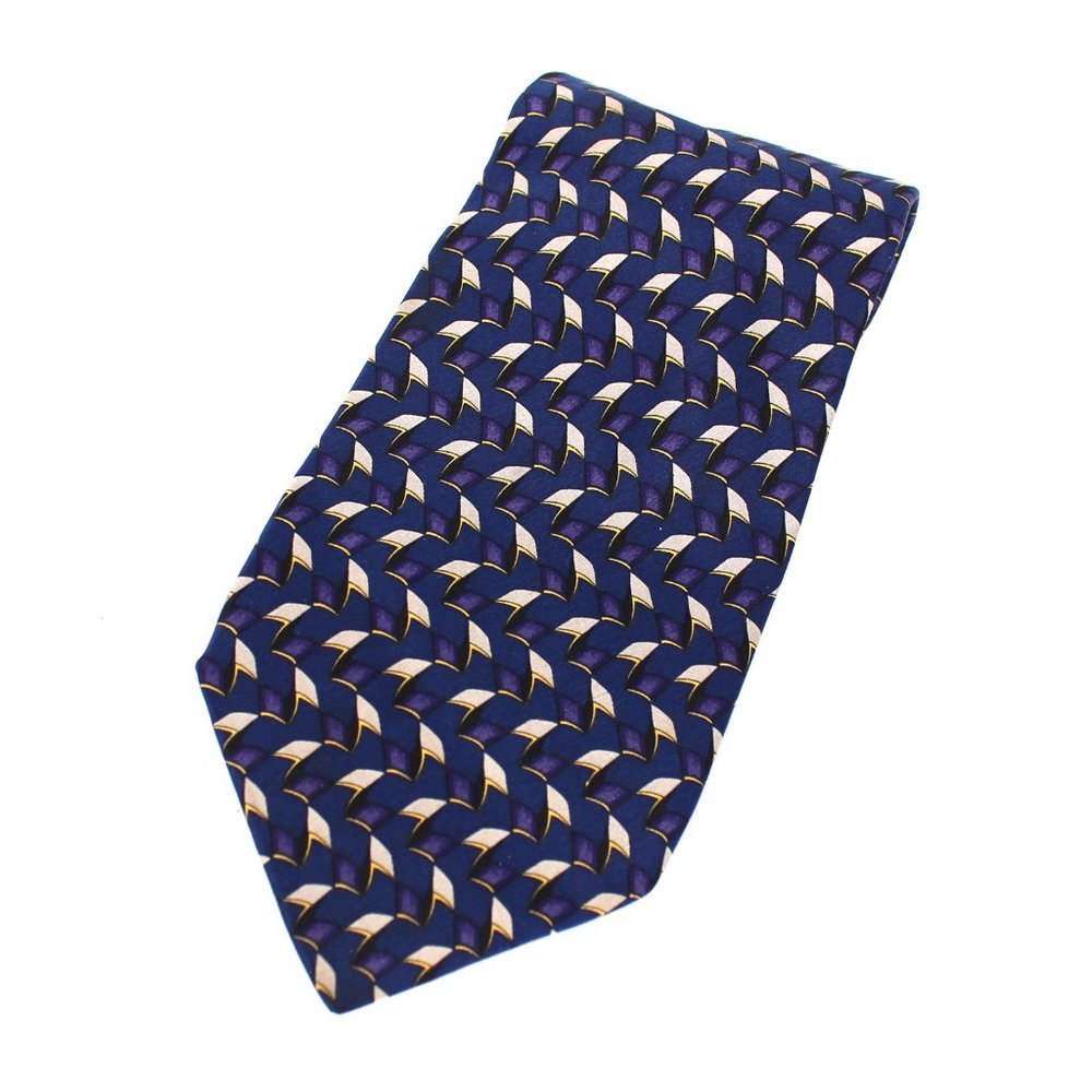 VALENTINO Navy Geometric Patterned Silk Mens Neck Tie